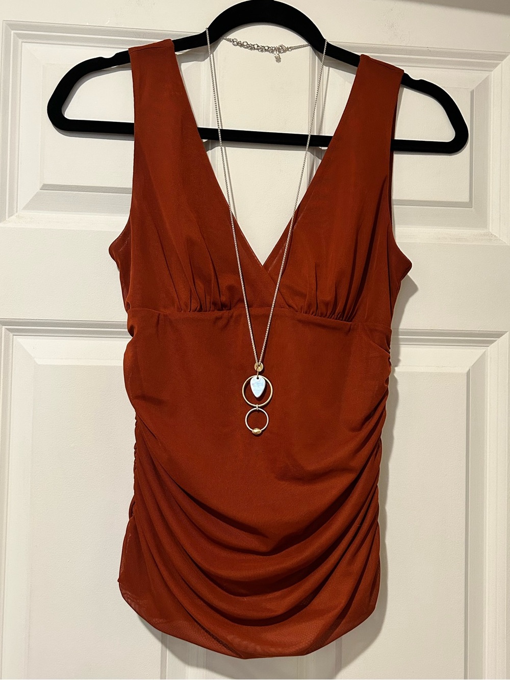 Anthropologie Rust V-Neck Ruched Sleeveless Tank Top